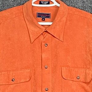 Preswick & Moore Sport Shirt XL Orange Soft Suede Button Up Long Sleeve Menswear